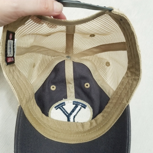 BYU Cougars Navy Tan Adjustable Snapback Trucker Hat Baseball Cap Mesh Panels - Picture 3 of 10